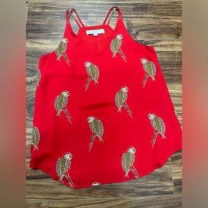 Loft red parrot dressy tank top, Size XXS petite, new without tags